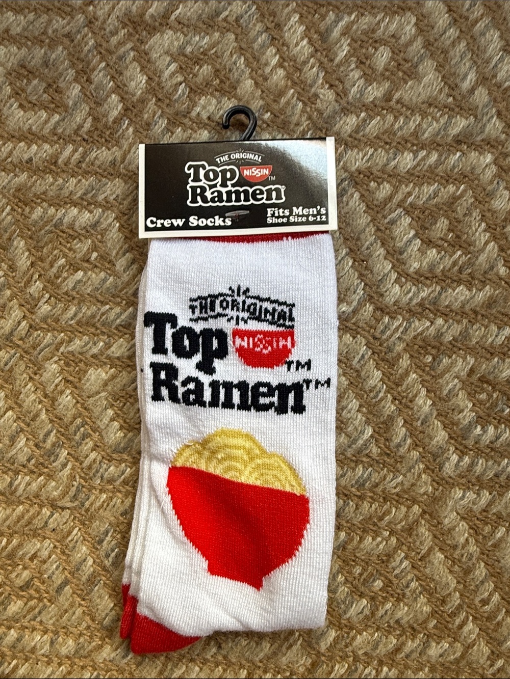 ISSI Top Ramen Crew Socks in White with Red and Black Accents